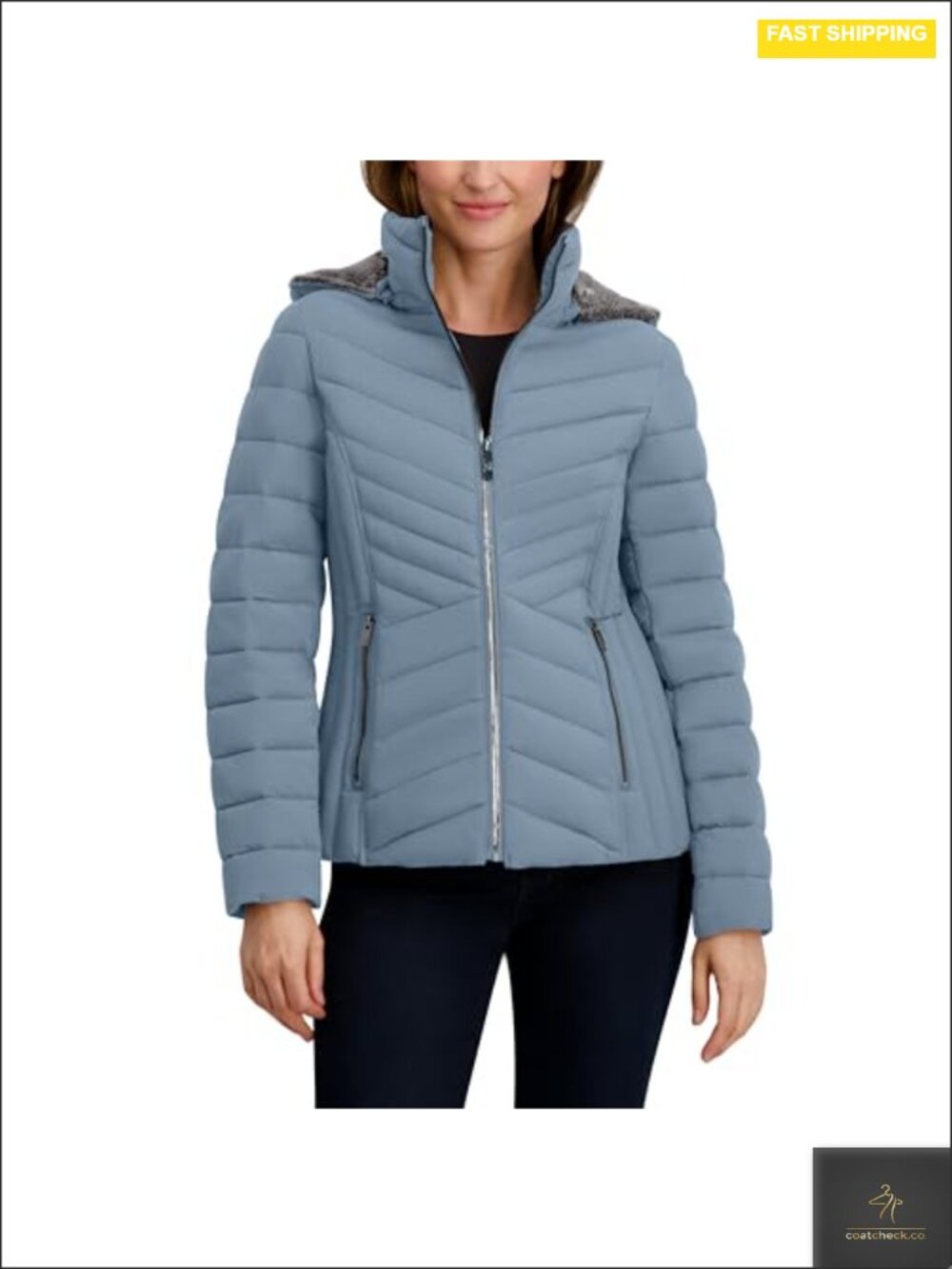 Women's Stretch Puffer Jacket Water-Resistant Detachable Faux Fur Hood